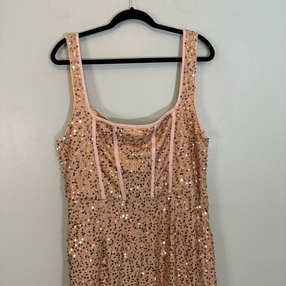 Womens Ball Gown Evening Dress 3X Plus Tan Sequins Party Cocktail Ruched Bodycon - Picture 9 of 12